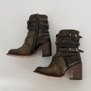 Freebird by Steven Baker Burnished Leather Buckle Strap Boots Size 5